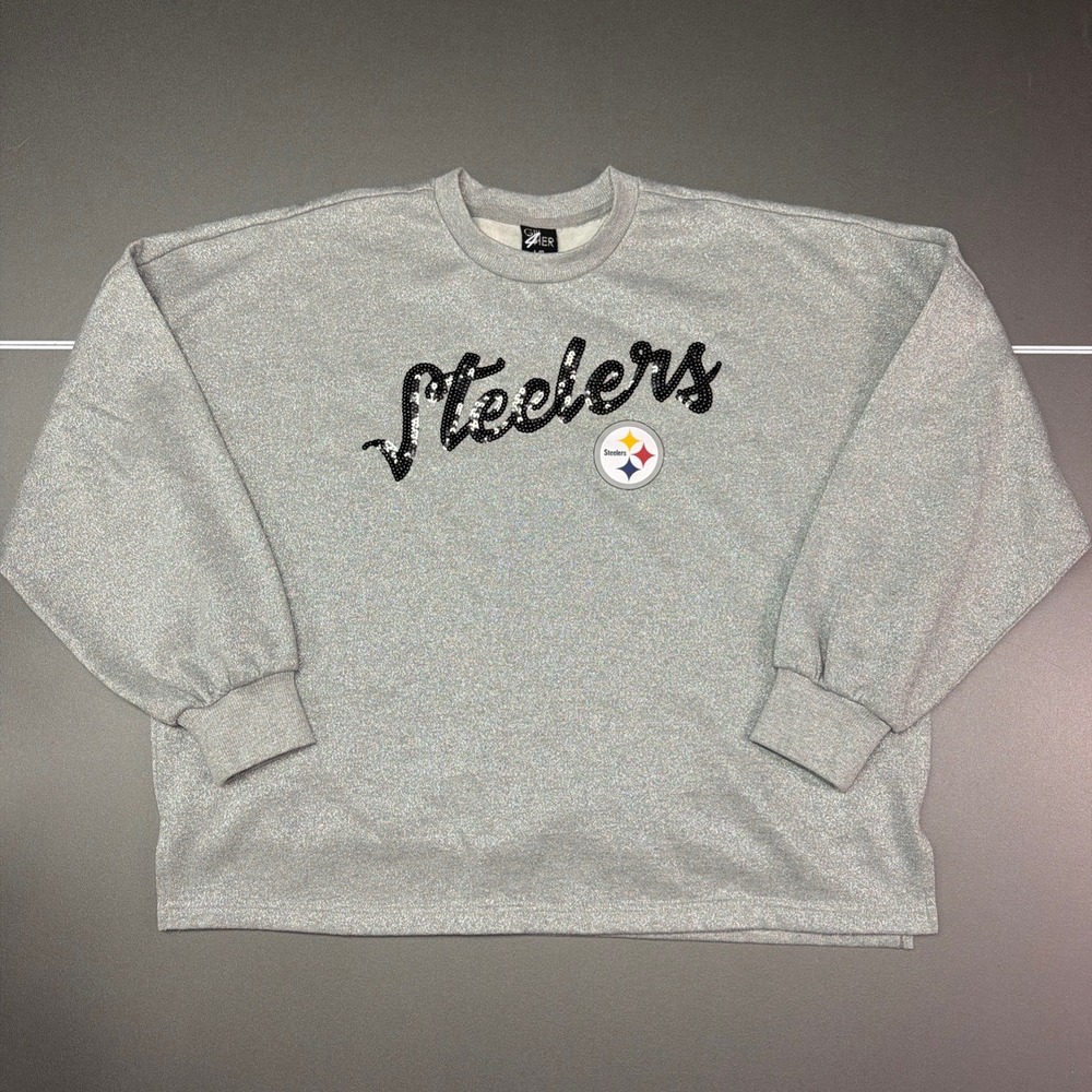 Pittsburgh Silver Metallic Sparkle Sweatshirt Oversized Pullover Crewneck Gray